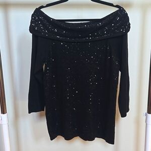 Black with Sequins Lightweight Sweater, White House Black Market